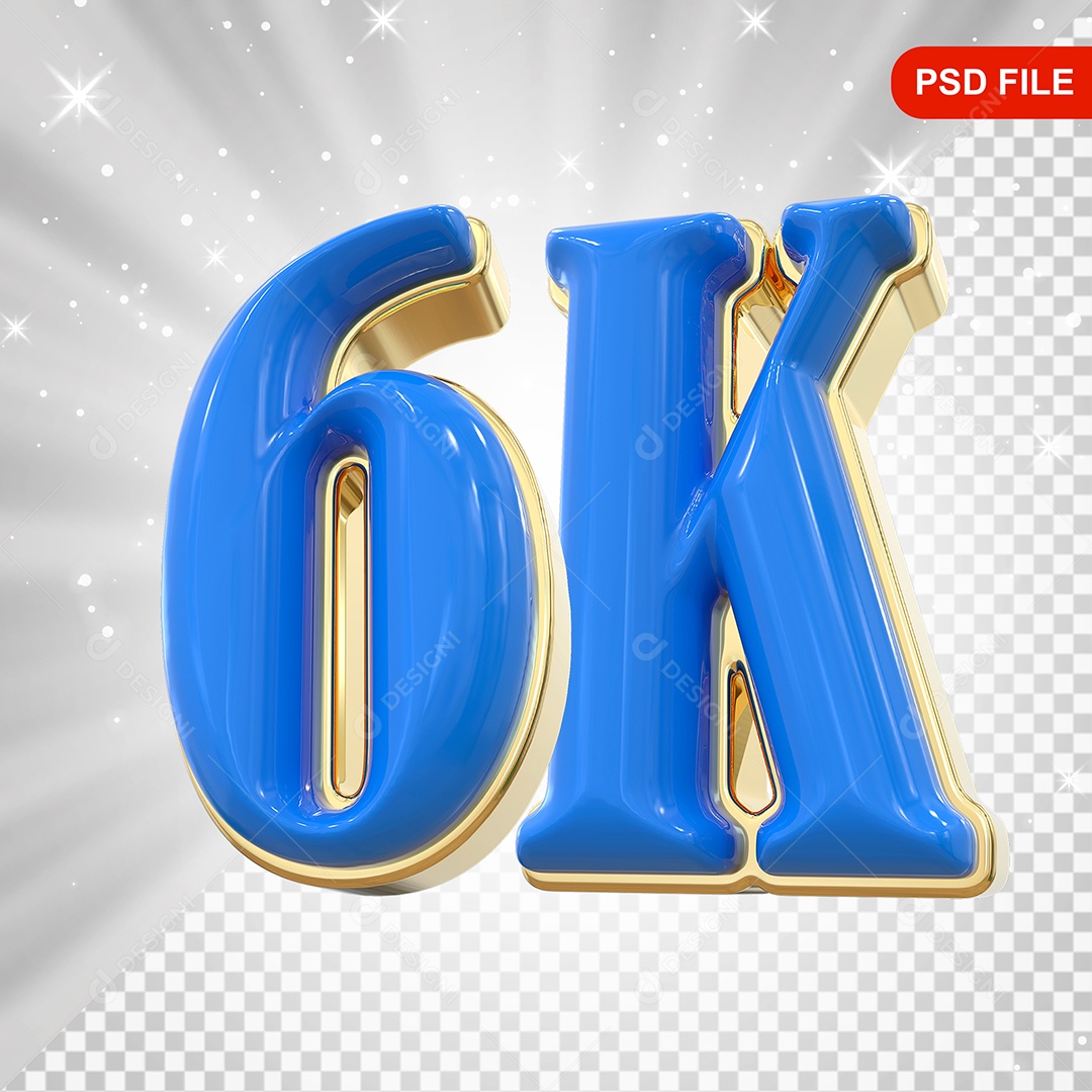 Elemento 3D Balão Azul de Número 6K Para Composição PSD
