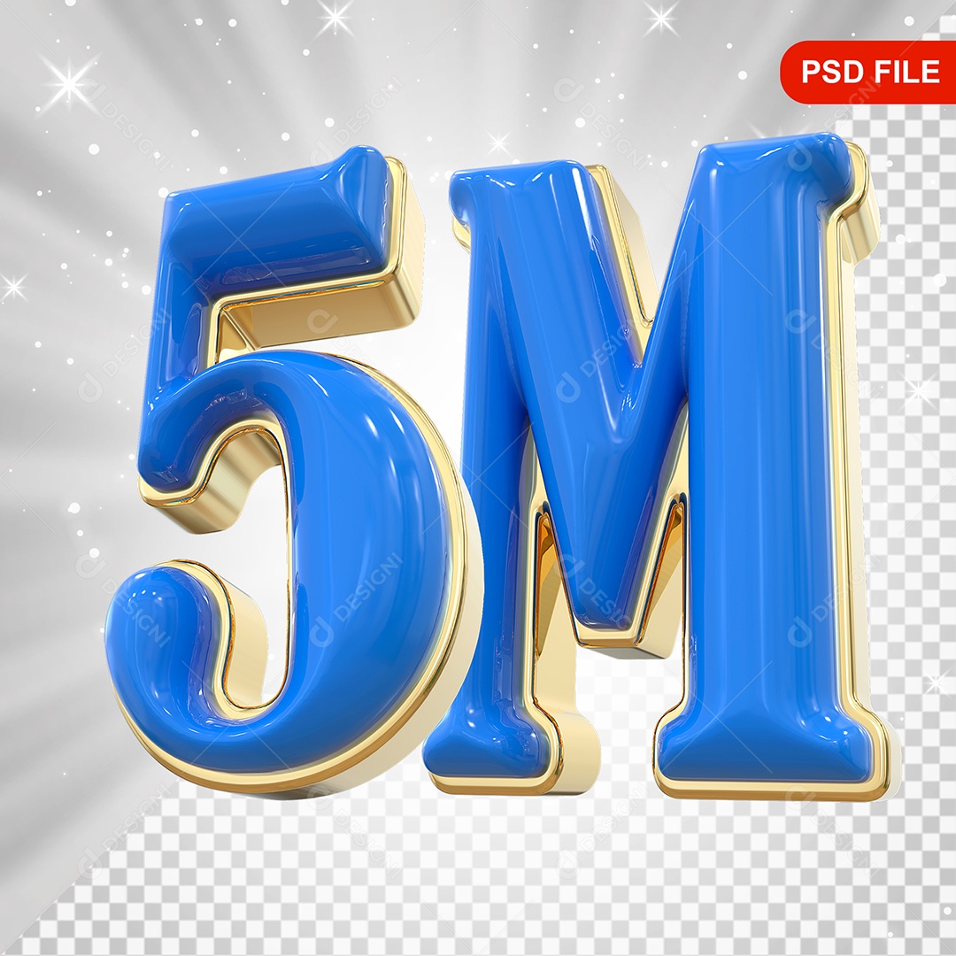 Elemento 3D Balão Azul de Número 5M Para Composição PSD