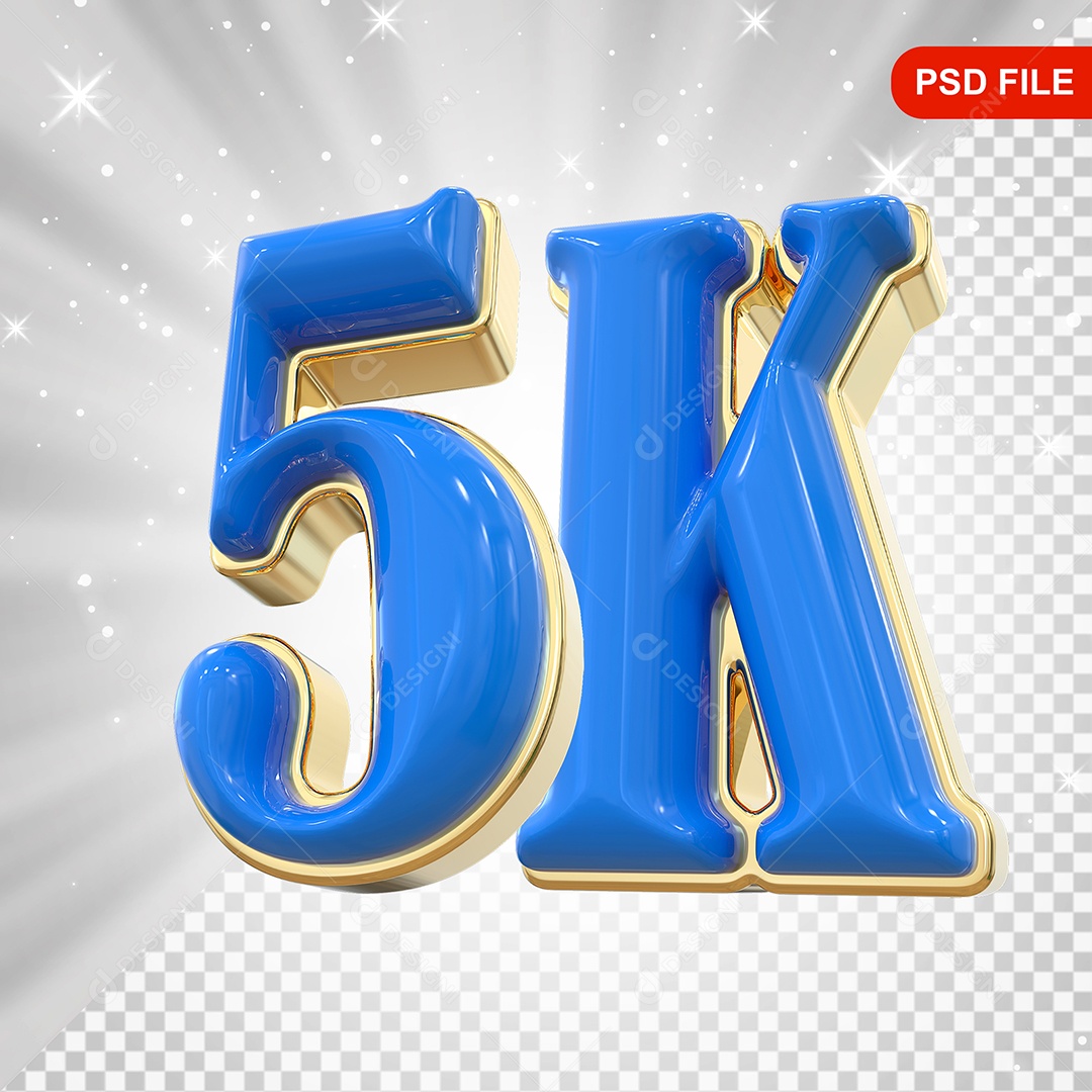 Elemento 3D Balão Azul de Número 5K Para Composição PSD