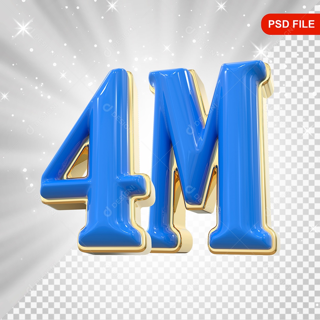 Elemento 3D Balão Azul de Número 4M Para Composição PSD