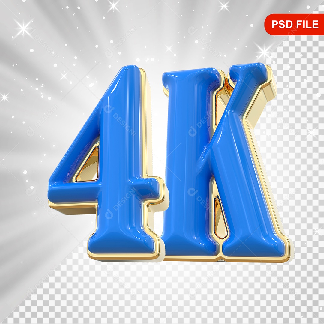 Elemento 3D Balão Azul de Número 4K Para Composição PSD
