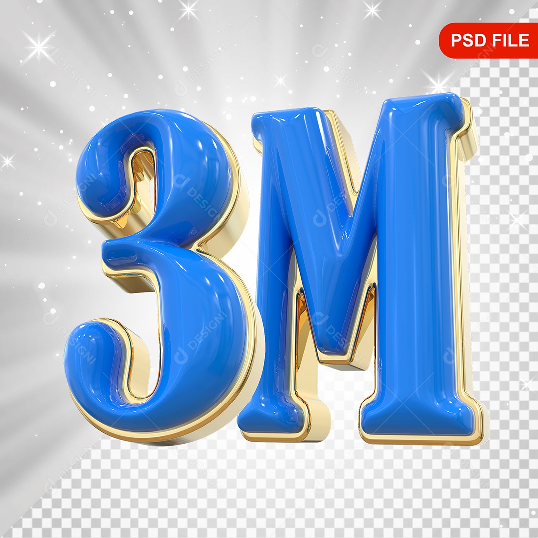 Elemento 3D Balão Azul de Número 3M Para Composição PSD