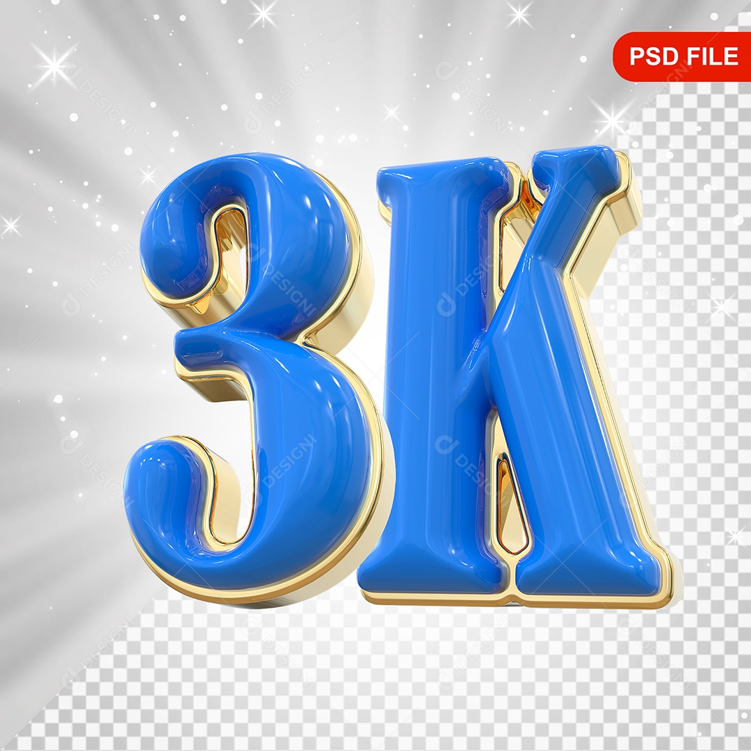 Elemento 3D Balão Azul de Número 3K Para composição PSD