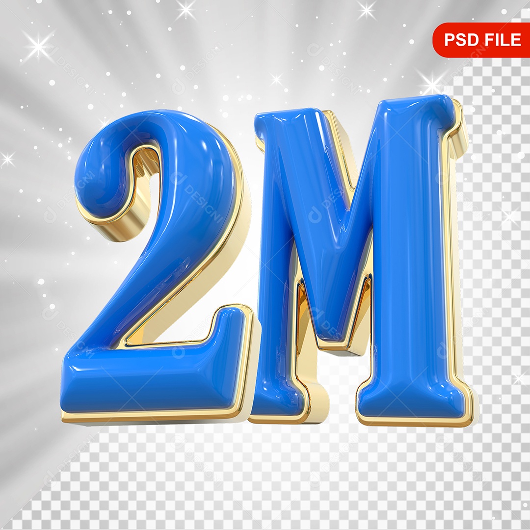 Elemento 3D Balão Azul de Número 2M Para composição PSD