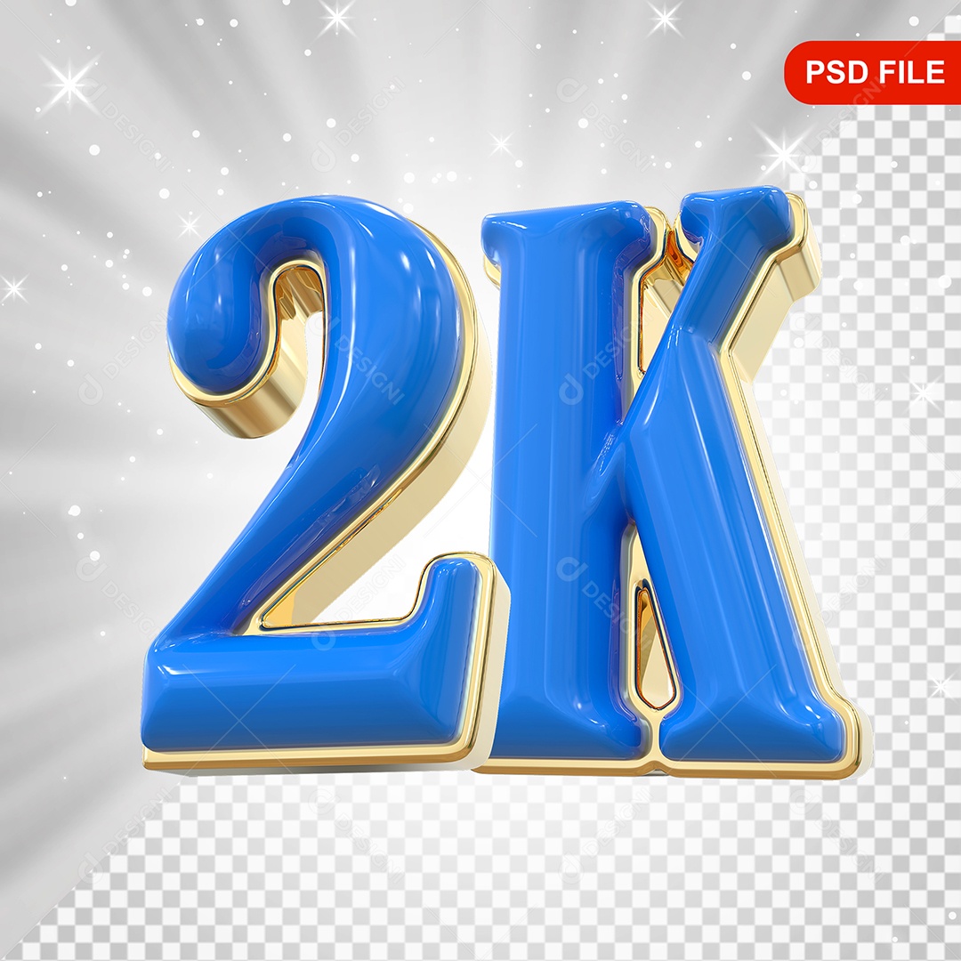 Elemento 3D Balão Azul de Número 2K Para composição PSD