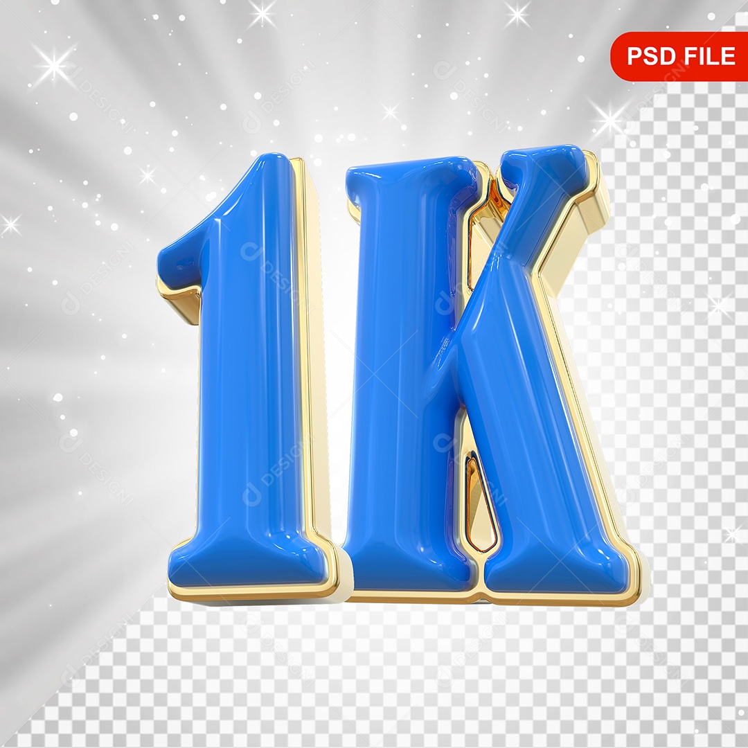 Elemento 3D Balão Azul de Número 1K Para composição PSD