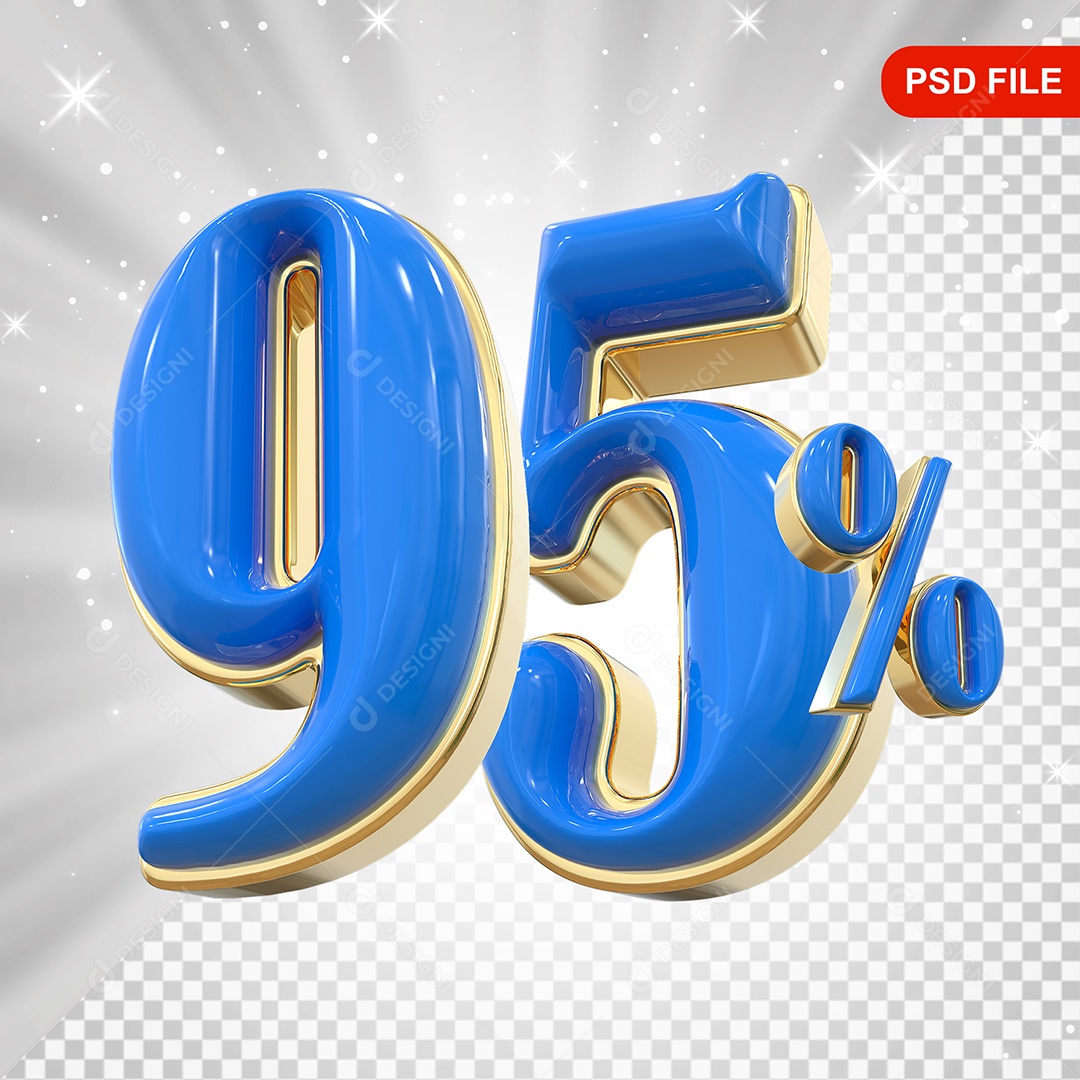 Balão 3D Número 95% Azul Elemento Para Composição PSD