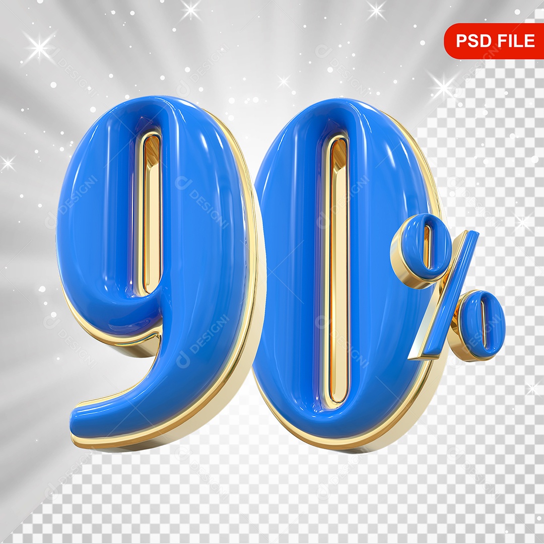 Balão 3D Número 90% Azul Elemento Para Composição PSD