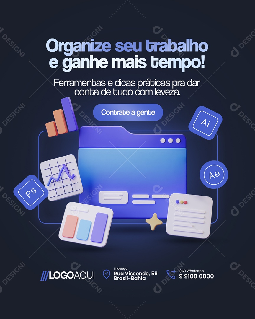 Marketing Organize Seu Trabalho e Ganhe Mais Tempo Social Media PSD Editável