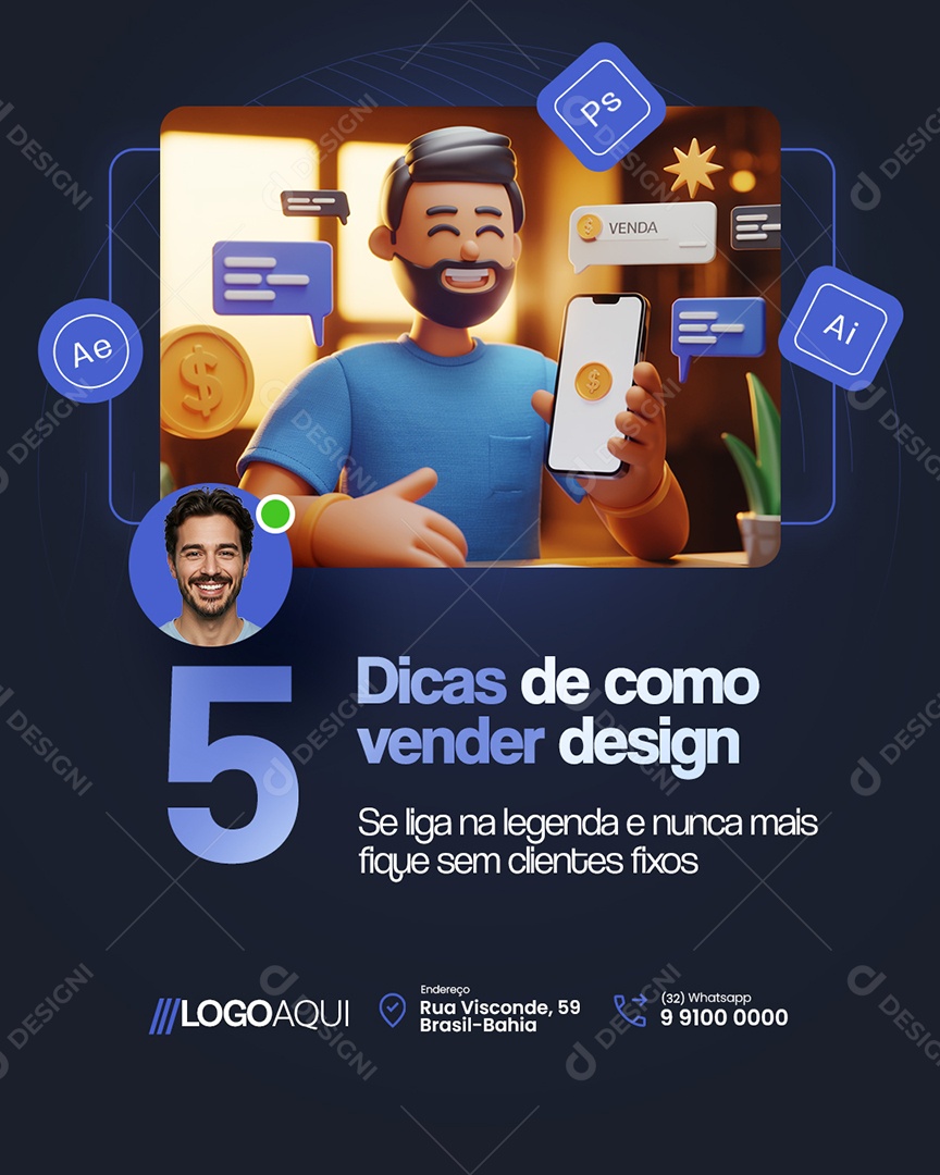 Marketing Cinco Dicas de Como Vender Design Social Media PSD Editável