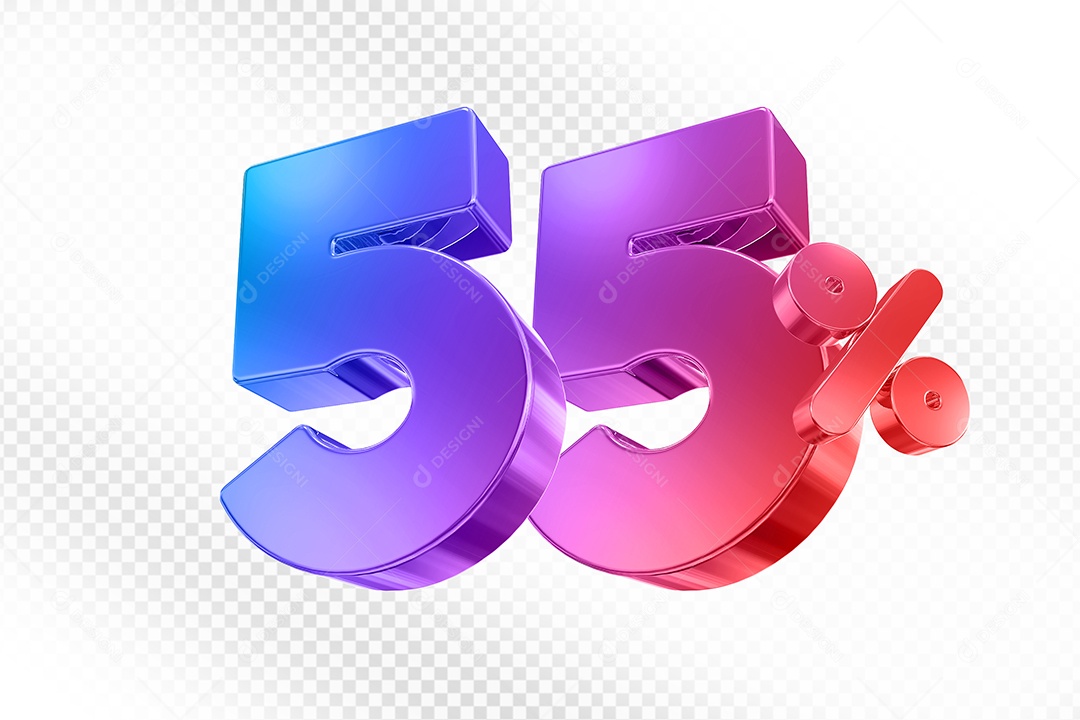 Elemento 3D Número 55% Colorido para Composição PSD