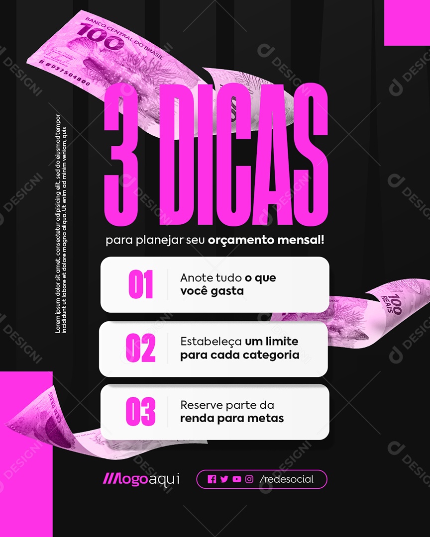 Contabilidade Dicas de Finanças Três Dicas para Planejar Seu Orçamento Social Media PSD Editável