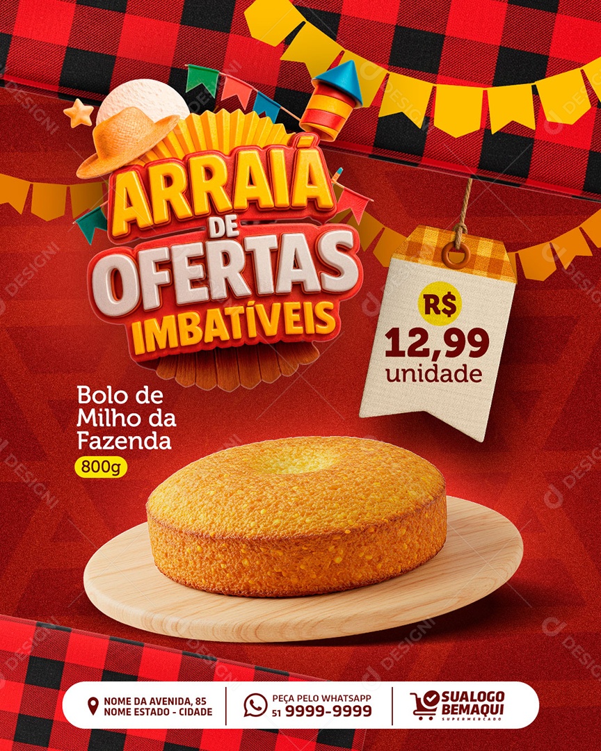 Arraiá de Ofertas Imbatíveis Social Media PSD Editável