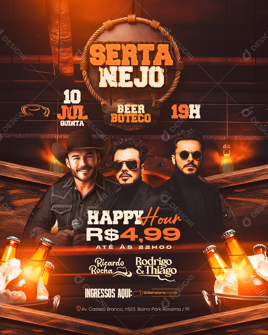 Flyer Sertanejo Beer BotecoHappy Hour Social Media PSD Editável