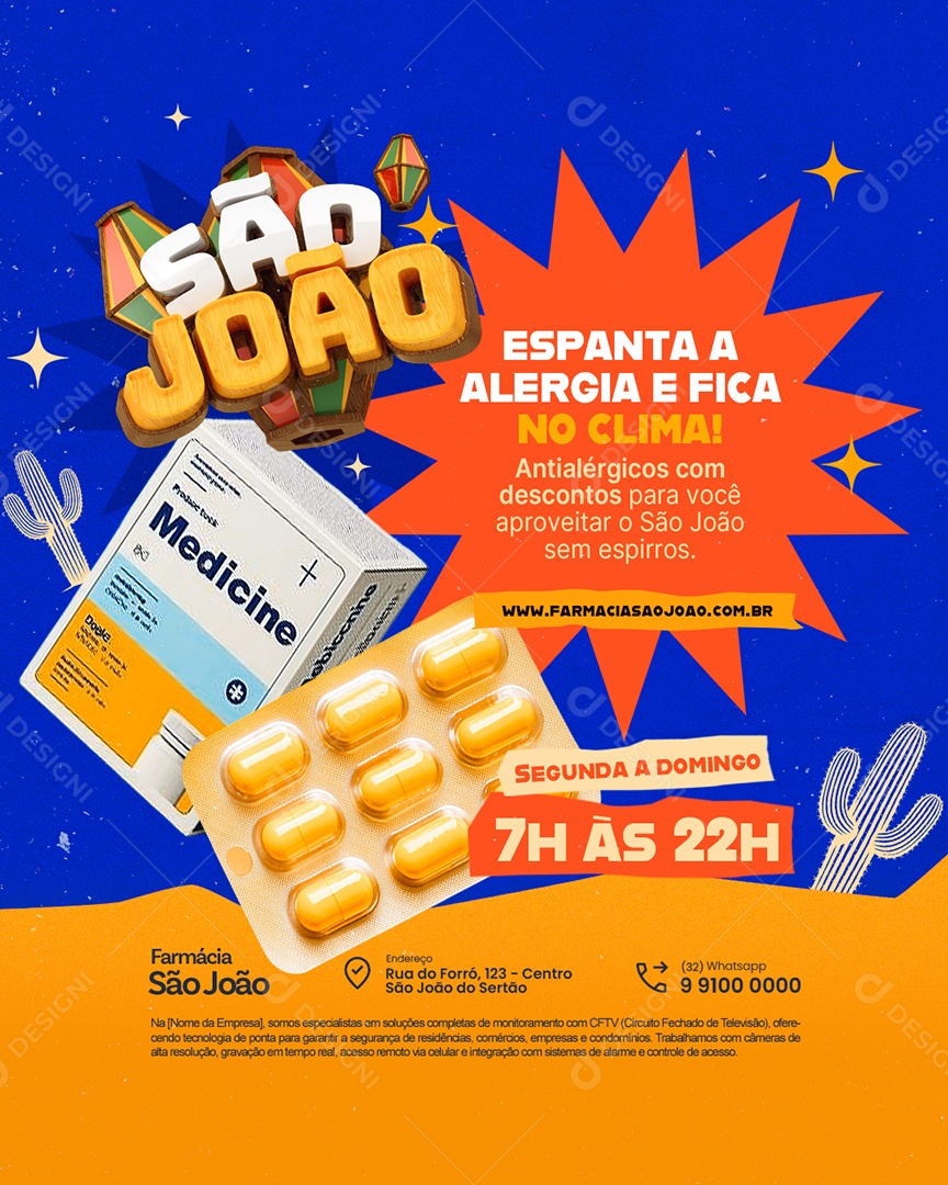 São João Farmácia Antialérgicos com Descontos Social Media PSD Editável
