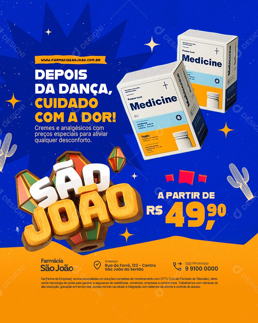 São João Farmácia Cremes e Analgésicos Social Media PSD Editável