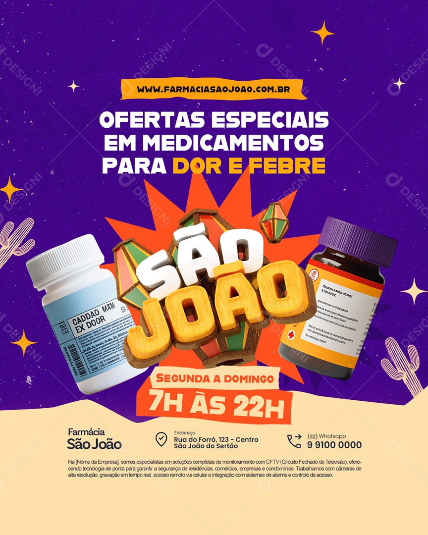São João Farmácia Ofertas Especiais em Medicamentos Social Media PSD Editável