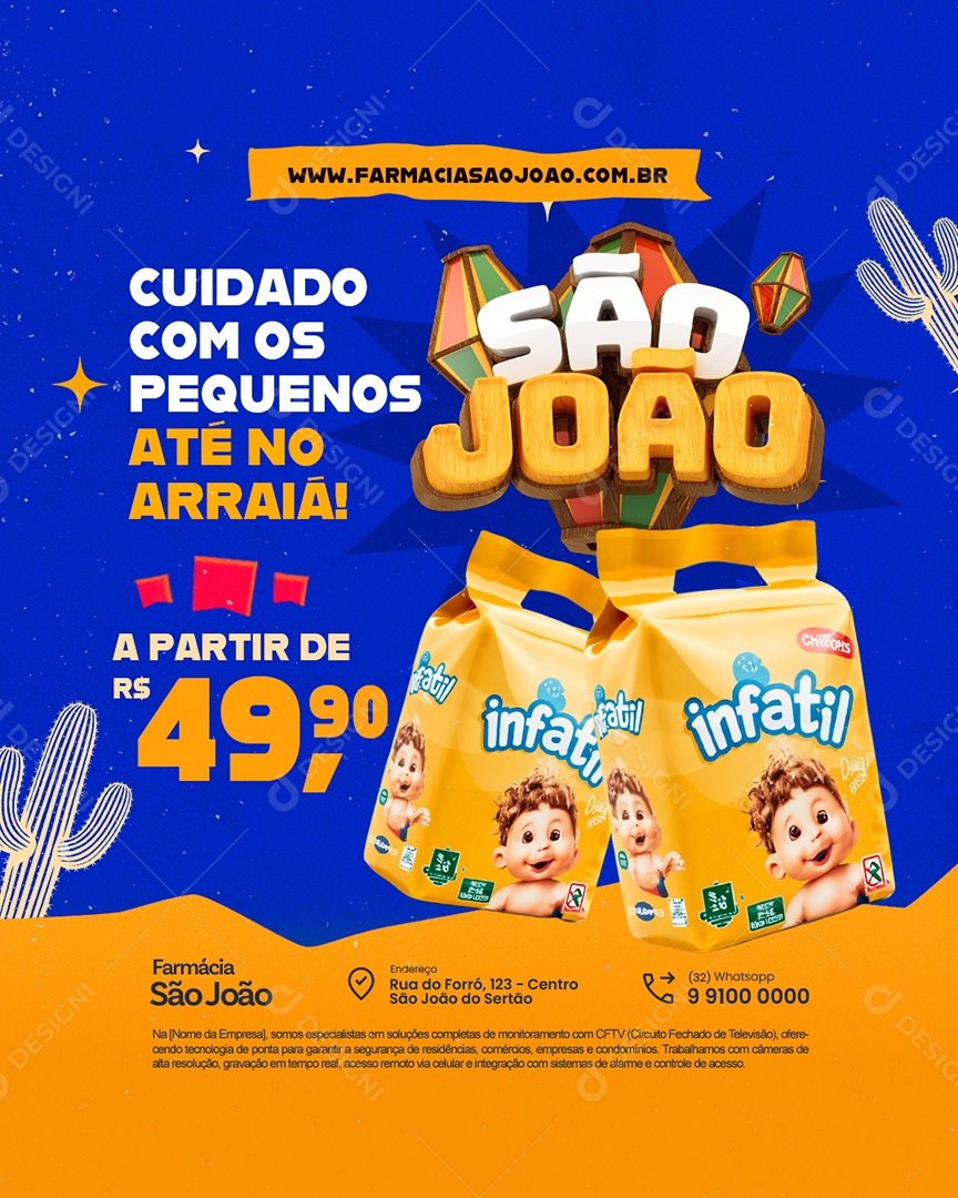 São João Farmácia Fraldas Até no Arraiá Social Media PSD Editável