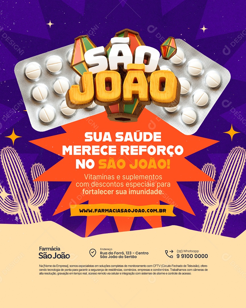 São João Farmácia Sua Saúde Merece Reforço Social Media PSD Editável