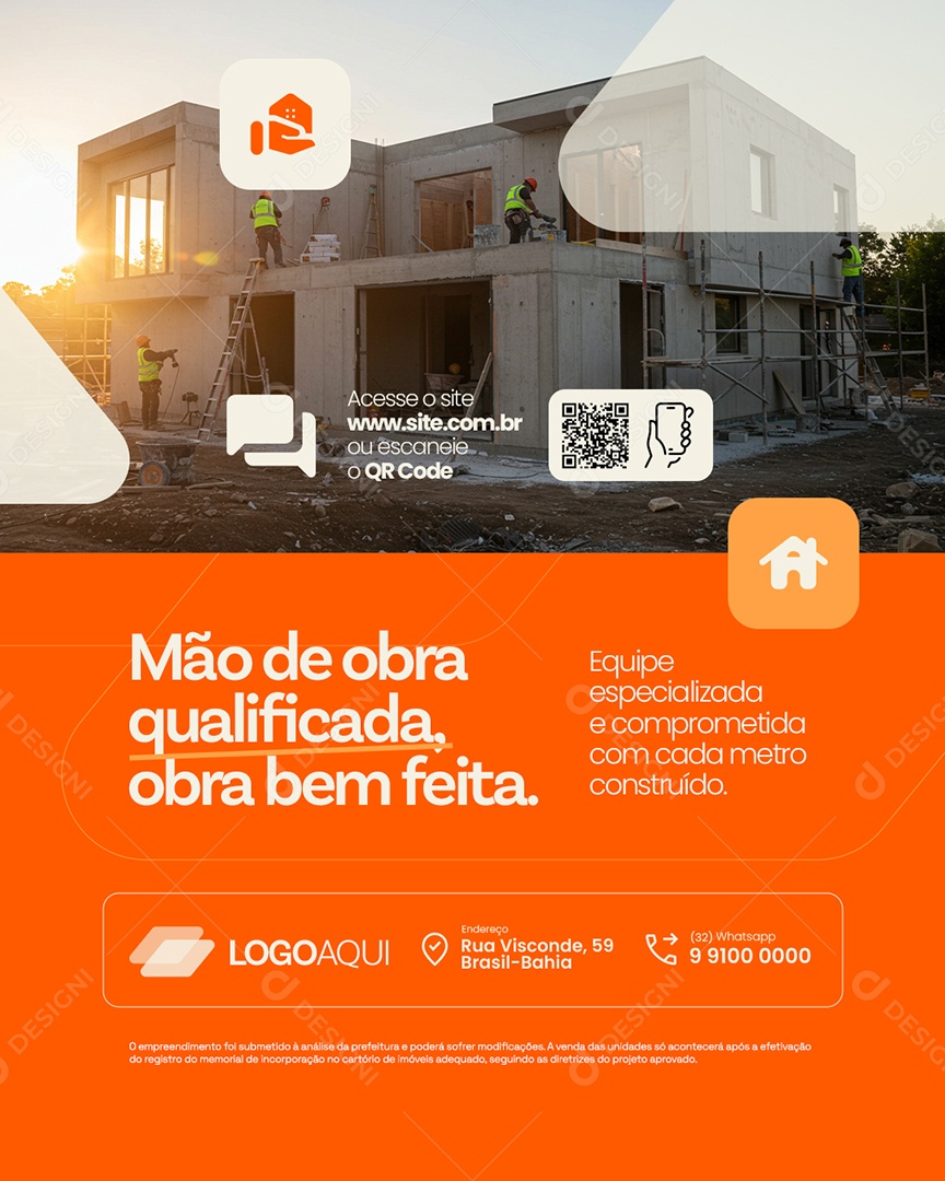 Construtora Mão de Obra Qualificada Social Media PSD Editável
