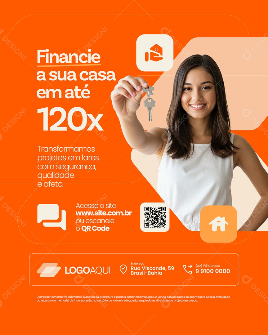 Construtora Financie a Sua Casa em Até 120x Social Media PSD Editável