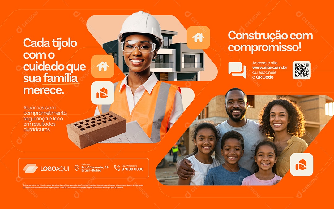Carrossel Construtora Cada Tijolo com o Cuidado Que Sua Família Merece Social Media PSD Editável