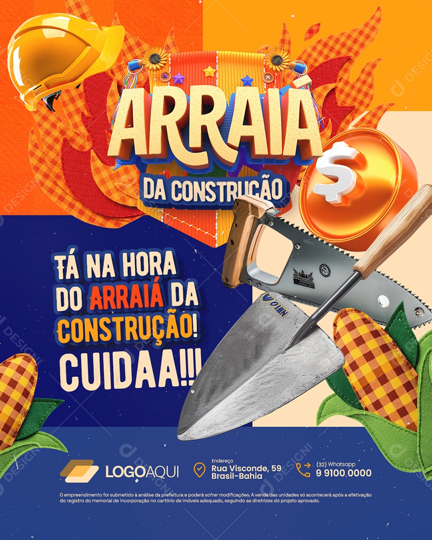 Arraia da Construção Tá na Hora Ferramentas Social Media PSD Editável