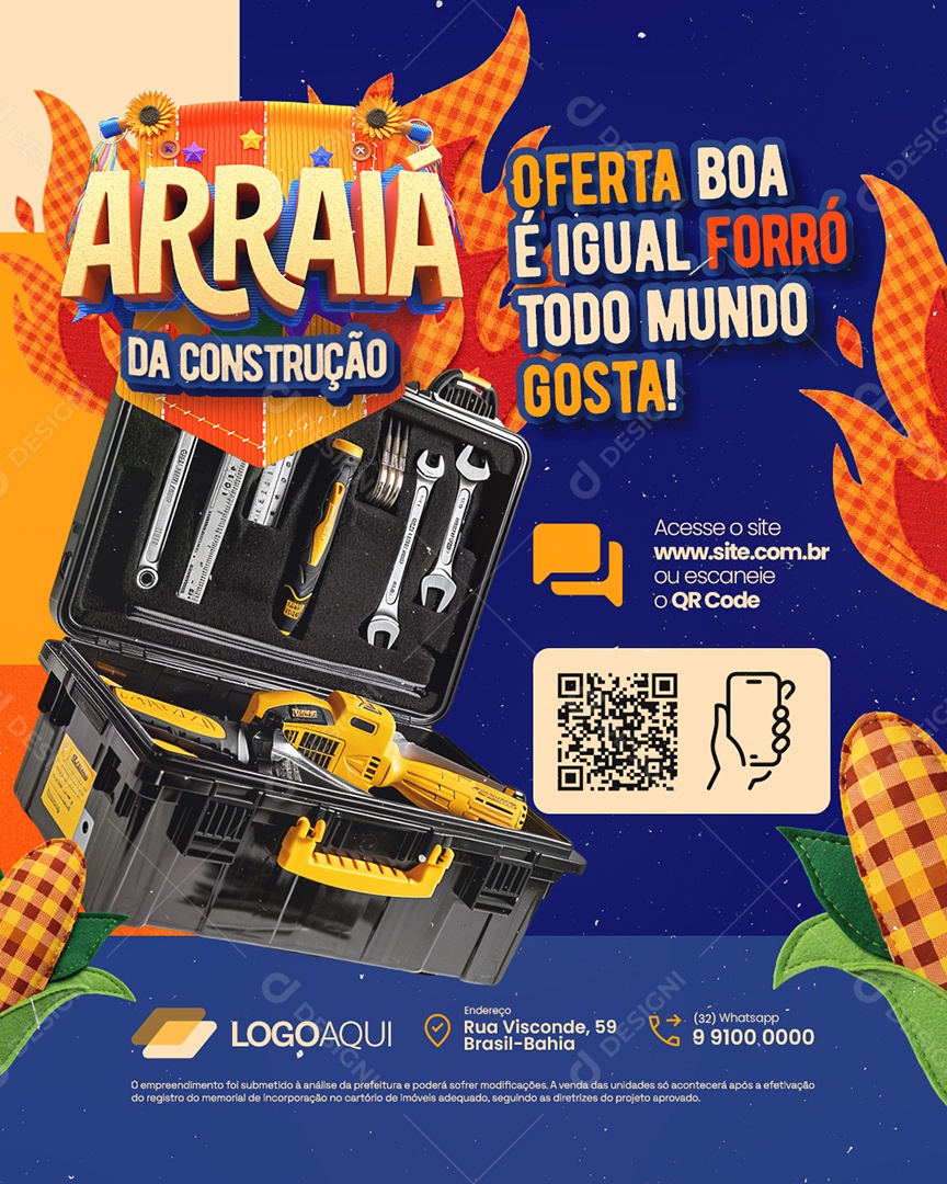 Arraia da Construção Caixa de Ferramentas Oferta Social Media PSD Editável