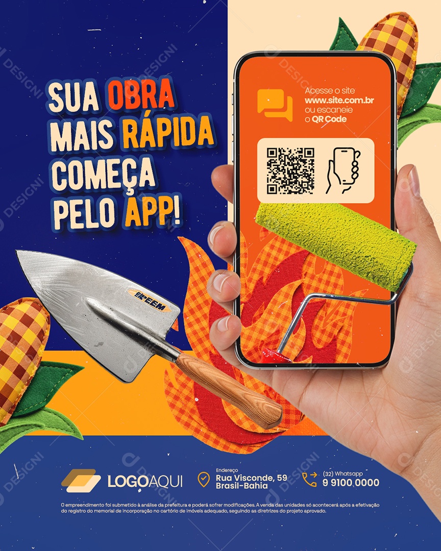 Arraia da Construção Sua Obra Mais Rápida Social Media PSD Editável