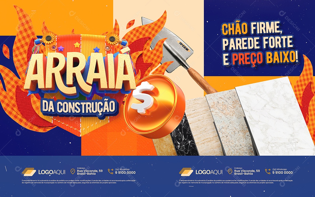 Carrossel Arraia da Construção Pisos Chão Firme Social Media PSD Editável