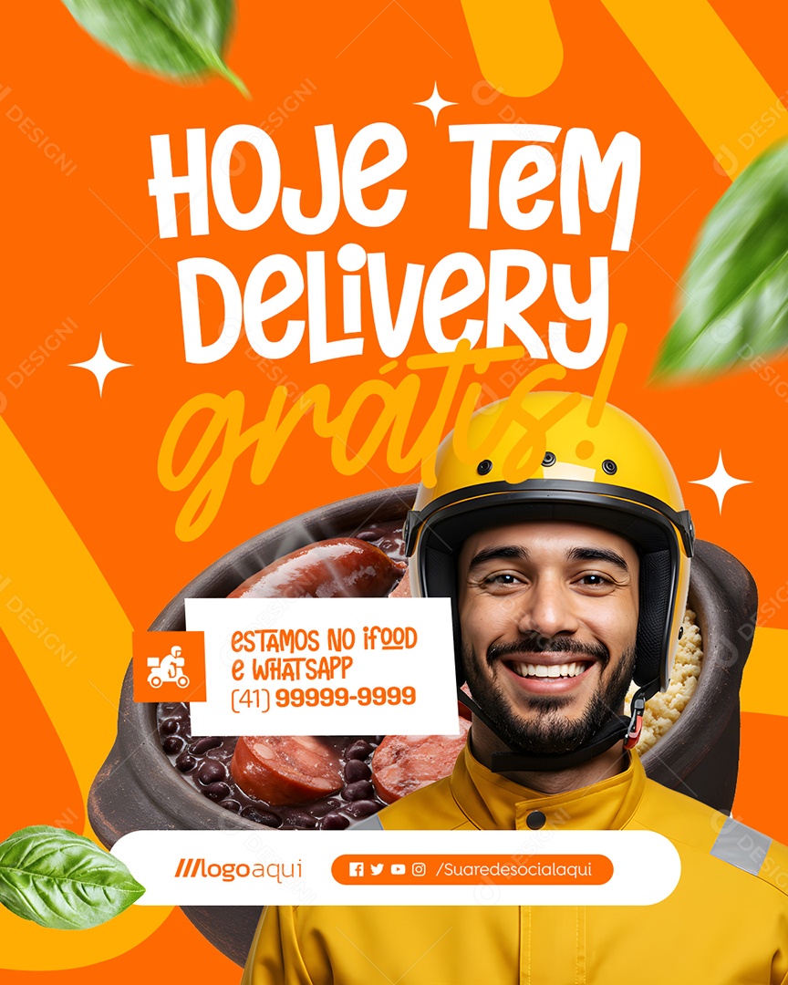 Feijoada Hoje Tem Delivery Grátis Social Media PSD Editável