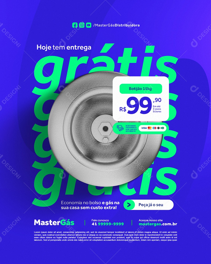 Distribuidora de Gás Hoje Tem Entrega Grátis Social Media PSD Editável