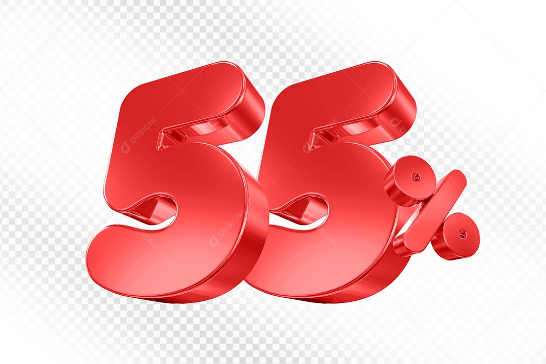 Elemento 3D Número 55% Vermelho Para Composição PSD