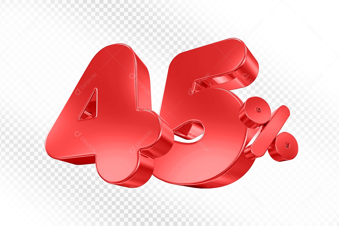 Elemento 3D Número 45% Vermelho Para Composição PSD