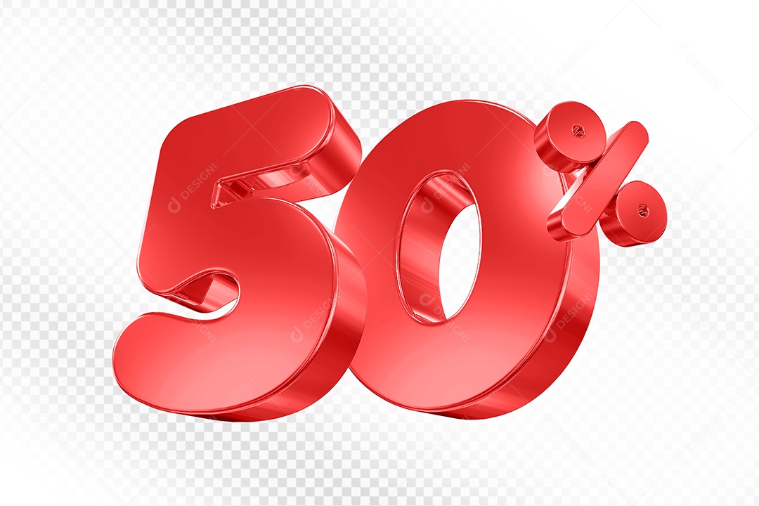 Elemento 3D Número 50% Vermelho Para Composição PSD