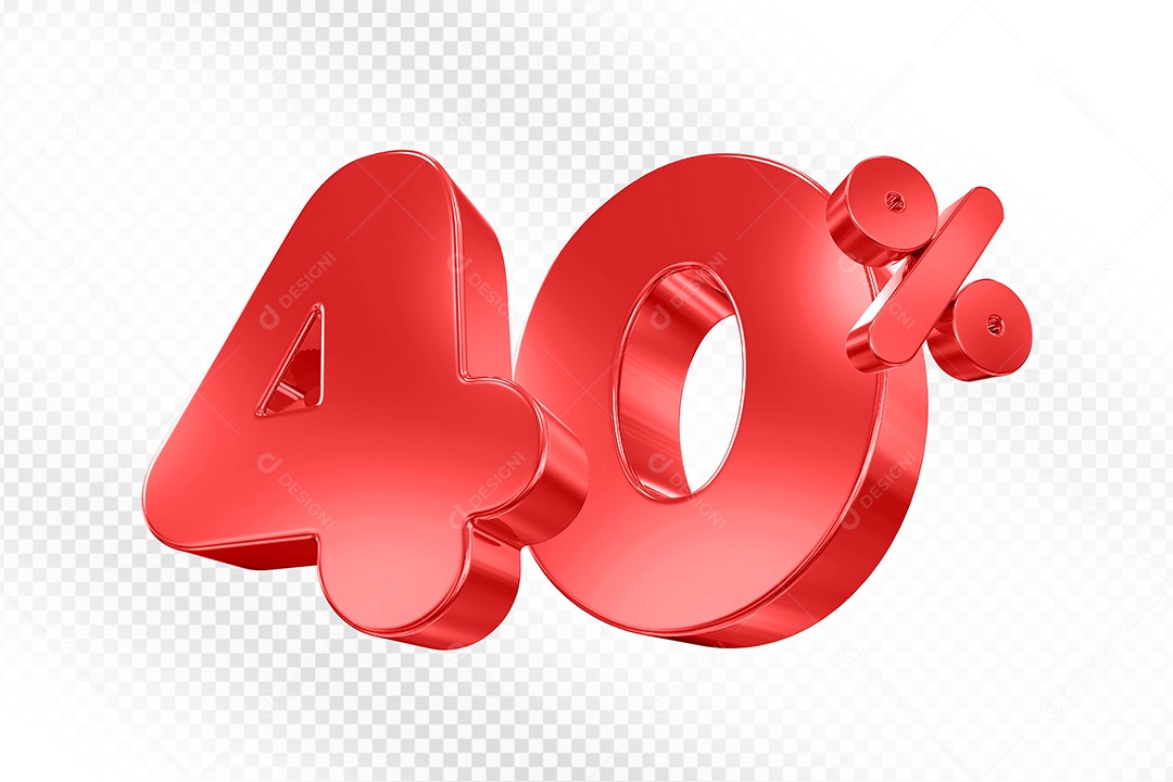 Elemento 3D Número 40% Vermelho Para Composição PSD