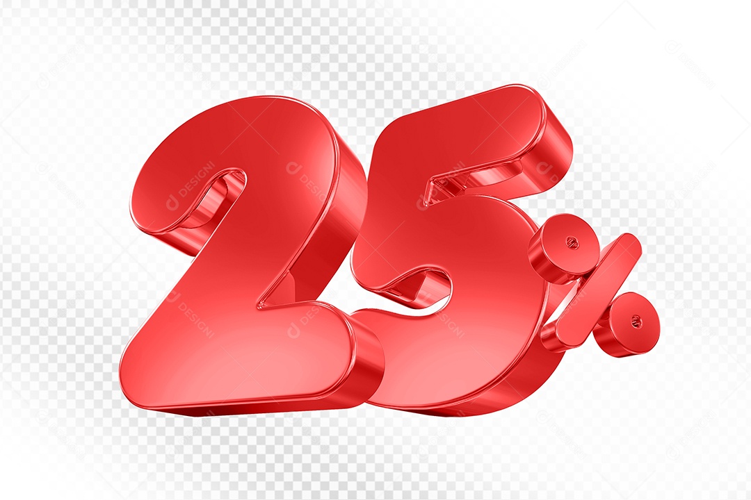 Elemento 3D Número 25% Vermelho Para Composição PSD