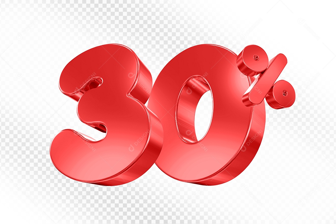 Elemento 3D Número 30% Vermelho Para Composição PSD