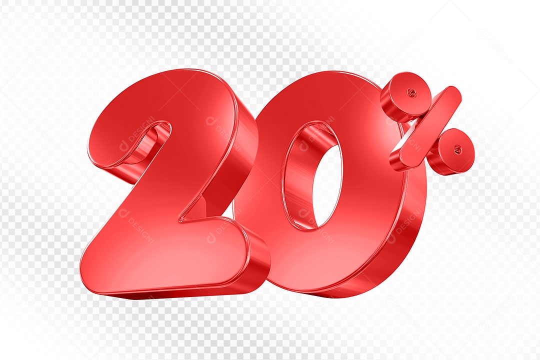 Elemento 3D Número 20% Vermelho Para Composição PSD