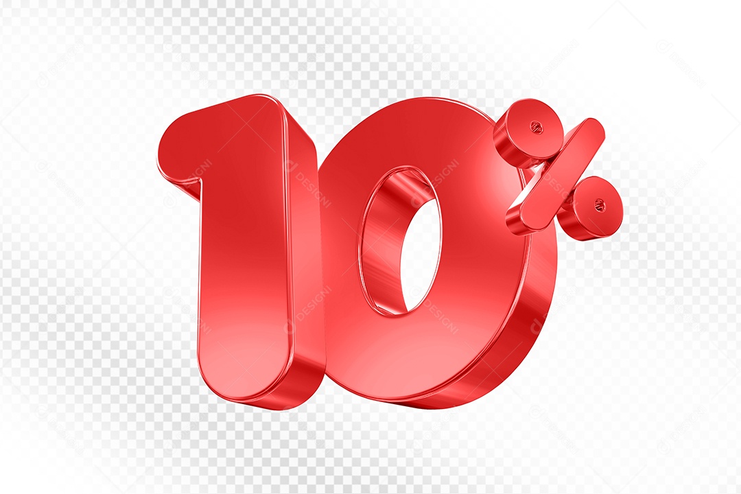 Elemento 3D Número 10% Vermelho Para Composição PSD