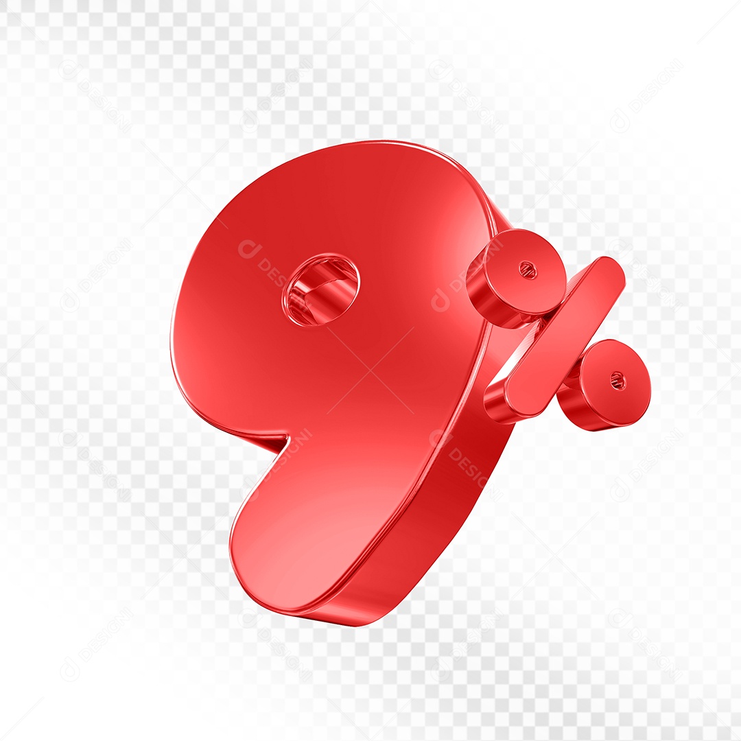 Elemento 3D Número 9% Vermelho Para Composição PSD