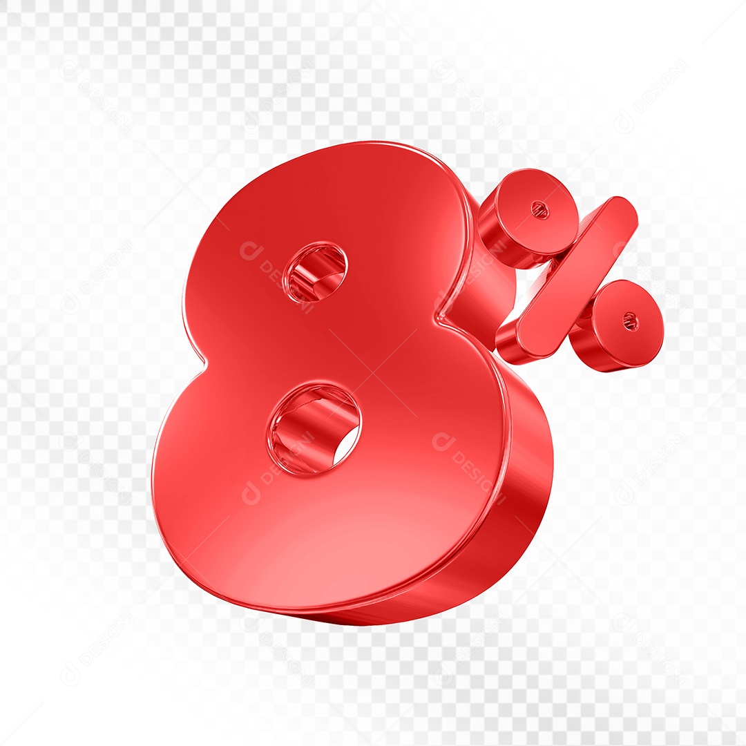 Elemento 3D Número 8% Vermelho Para Composição PSD