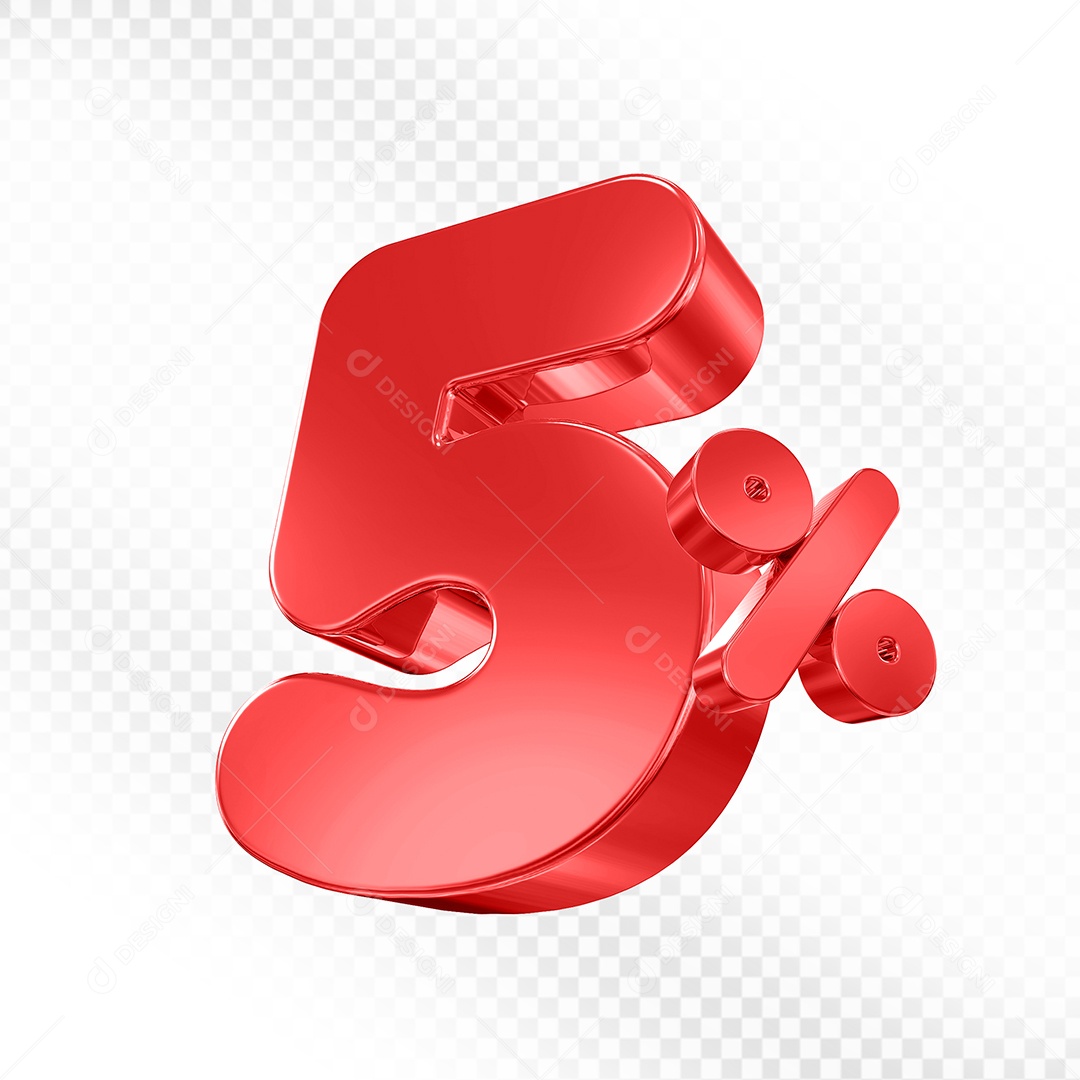 Elemento 3D Número 5% Vermelho Para Composição PSD