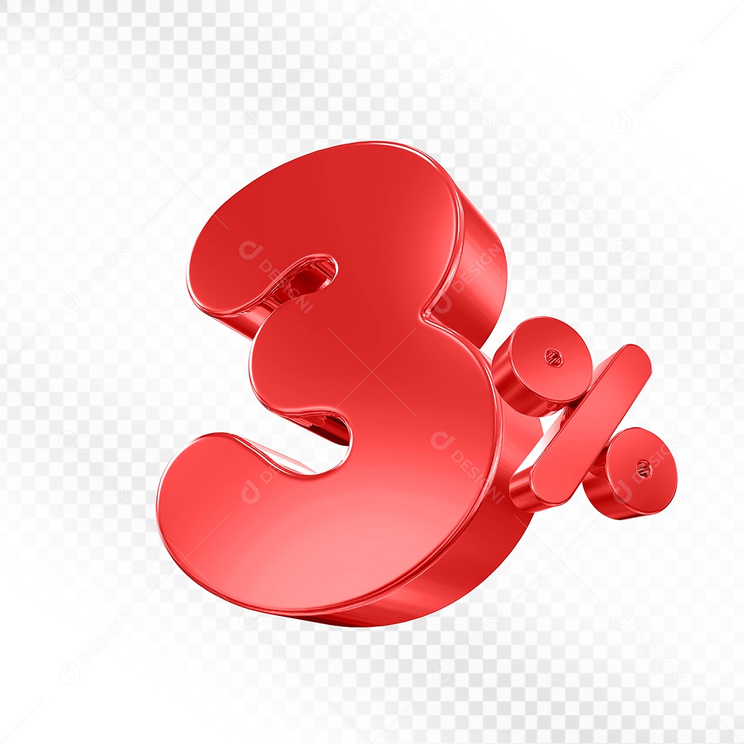 Elemento 3D Número 3% Vermelho Para Composição PSD