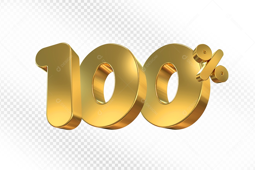 Elemento 3D Número 100% Dourado Para Composição PSD