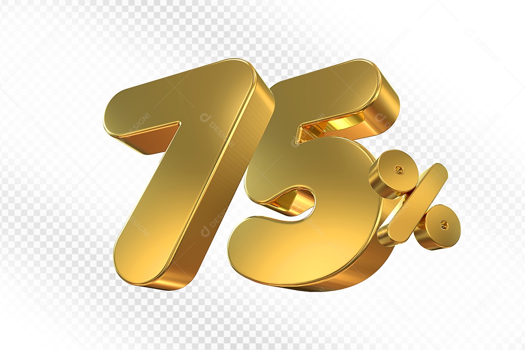 Elemento 3D Número 75% Dourado Para Composição PSD