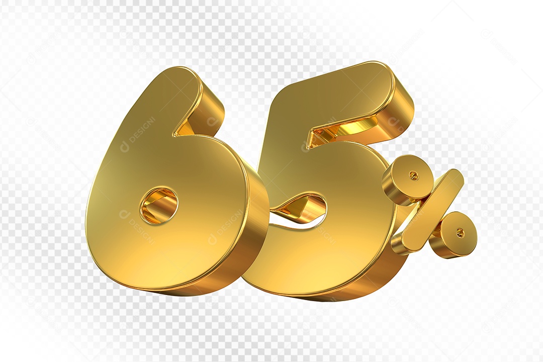 Elemento 3D Número 65% Dourado Para Composição PSD