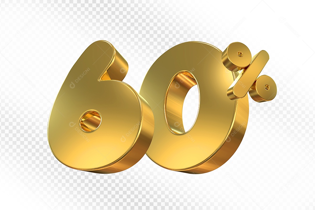 Elemento 3D Número 60% Dourado Para Composição PSD