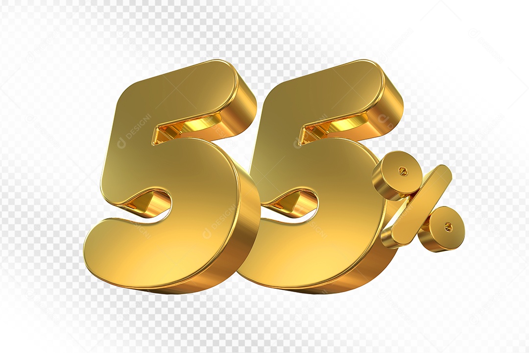 Elemento 3D Número 55% Dourado Para Composição PSD