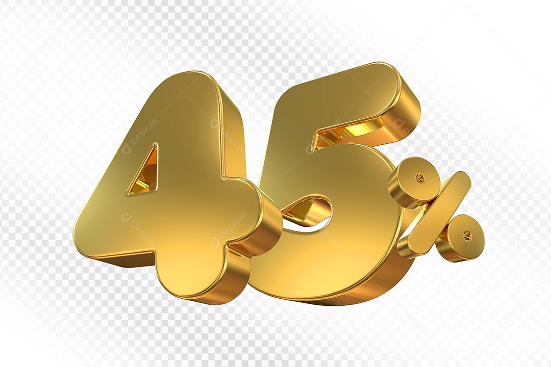 Elemento 3D Número 45% Dourado Para Composição PSD